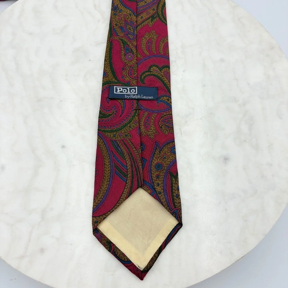 Polo Ralph Lauren Tie Necktie Wool Red‎ Paisley Handmade Italy 3.5x59